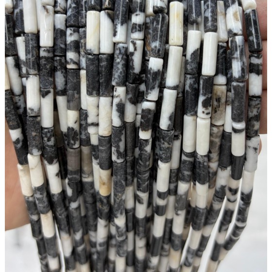 No_2084_Natural Black And White Zebra Jasper Round Tube_4*13mm_(Sold Per Strand)