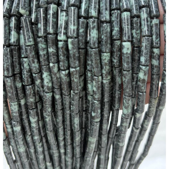 No_2086_Natural Dark Green Stone Round Tube_4*13mm_(Sold Per Strand)
