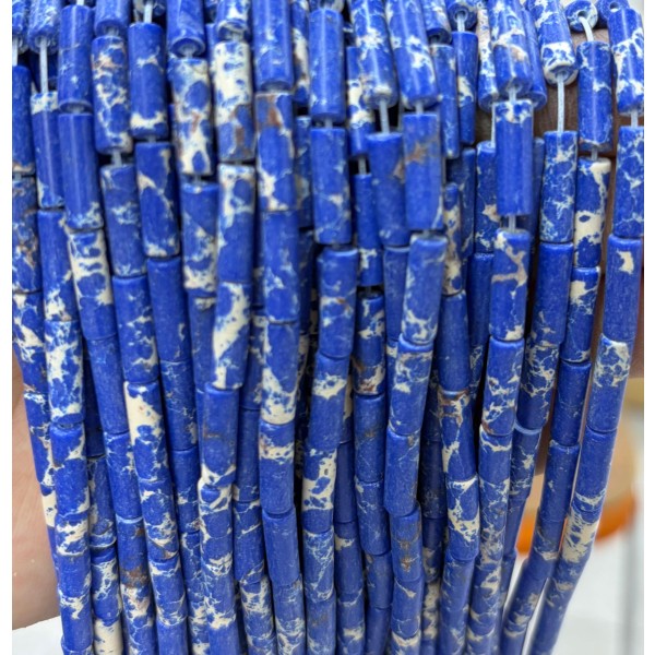No_2087_Synthetic Blue Imperial Jasper Round Tube_4*13mm_(Sold Per Strand)