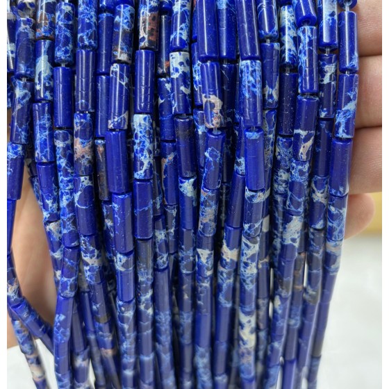 No_2089_Synthetic Navy Blue Imperial Jasper Round Tube_4*13mm_(Sold Per Strand)