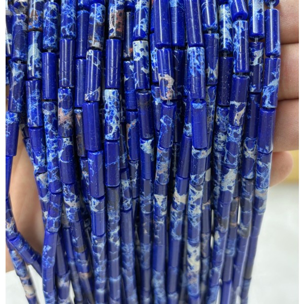 No_2089_Synthetic Navy Blue Imperial Jasper Round Tube_4*13mm_(Sold Per Strand)