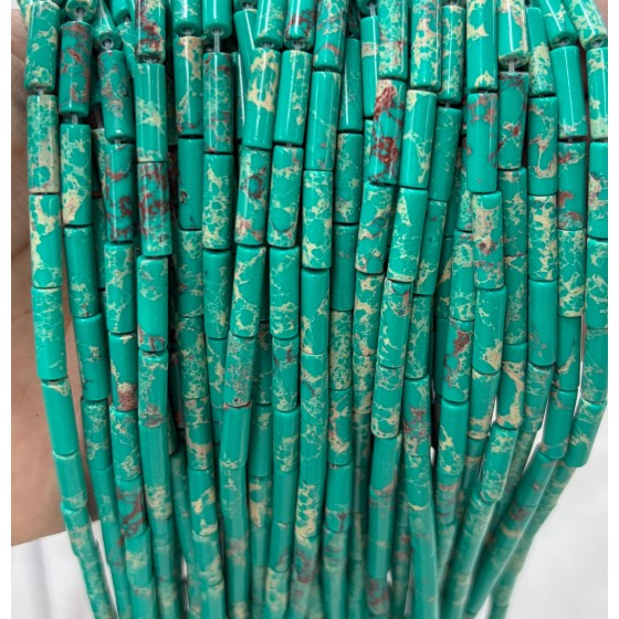 No_2090_Synthetic Green Imperial Jasper Round Tube_4*13mm_(Sold Per Strand)