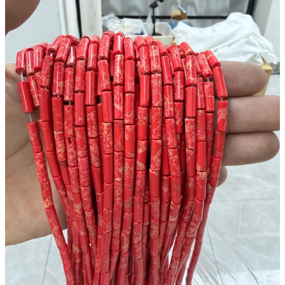 No_2091_Synthetic Red Imperial Jasper Round Tube_4*13mm_(Sold Per Strand)