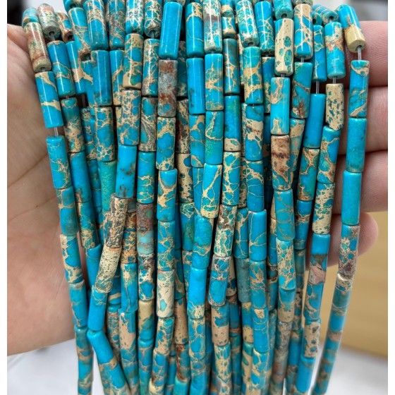 No_2092_Enhanced Blue Imperial Jasper Round Tube_4*13mm_(Sold Per Strand)