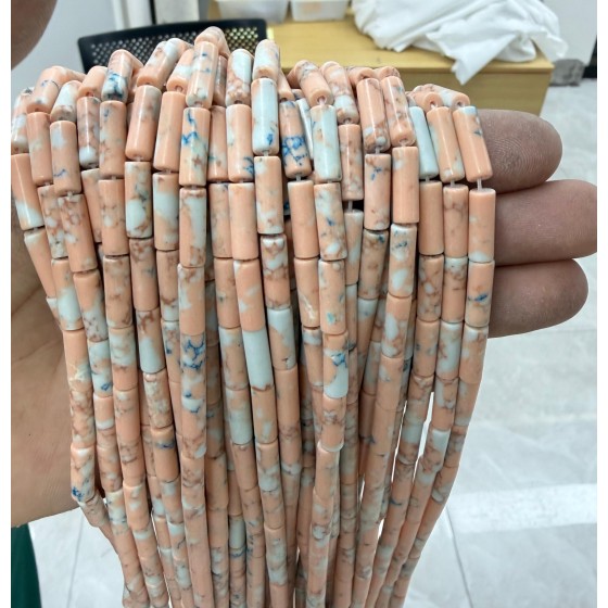 No_2094_Synthetic Orange Pink Imperial Jasper Round Tube_4*13mm_(Sold Per Strand)