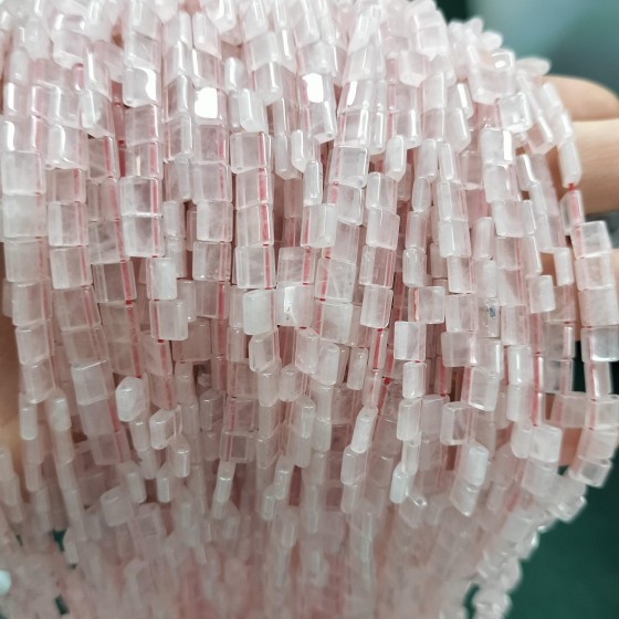 No_208_Natural Rose Quartz Double Hole Square Bead_5*5mm_(Sold Per Strand)