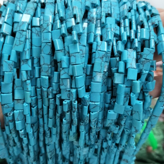 No_209_Synthetic Blue Turquoise Double Hole Square Bead_5*5mm_(Sold Per Strand)