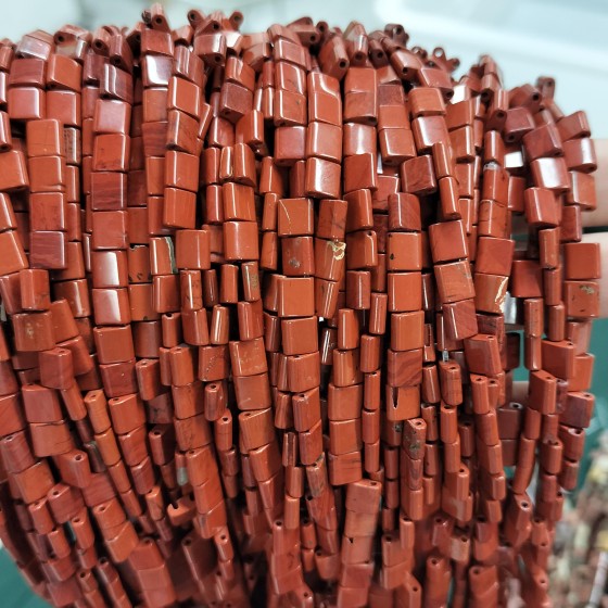 No_210_Natural Red Jasper Double Hole Square Bead_5*5mm_(Sold Per Strand)