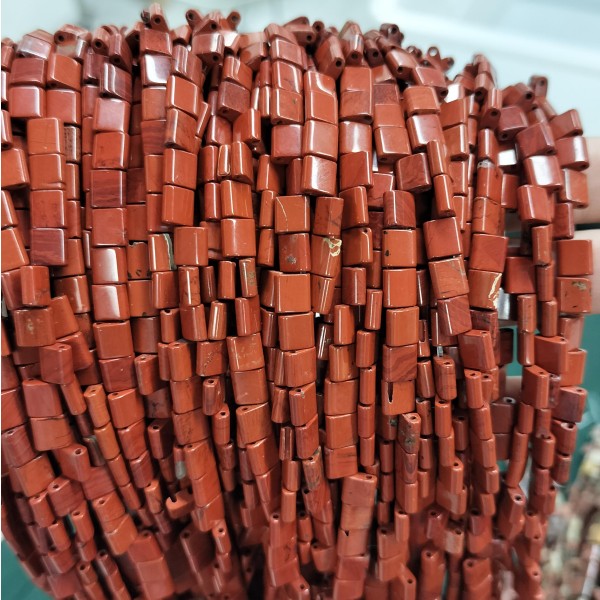 No_210_Natural Red Jasper Double Hole Square Bead_5*5mm_(Sold Per Strand)