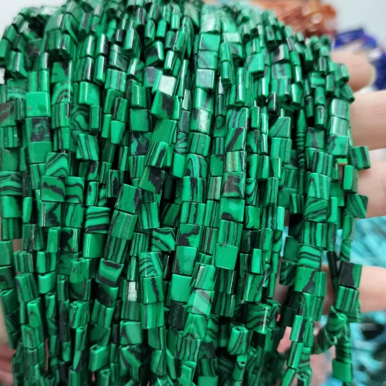 No_212_Synthetic Malachite Double Hole Square Bead_5*5mm_(Sold Per Strand)