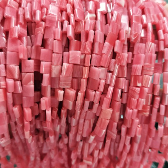 No_217_Synthetic Red Rhodonite Double Hole Square Bead_5*5mm_(Sold Per Strand)