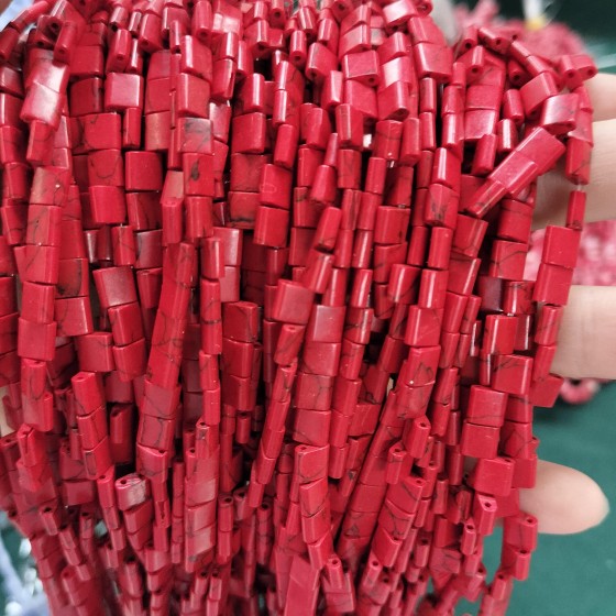 No_218_Synthetic Red Turquoise Double Hole Square Bead_5*5mm_(Sold Per Strand)