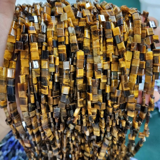 No_219_Natural Yellow Tiger Eye Stone Double Hole Square Bead_5*5mm_(Sold Per Strand)