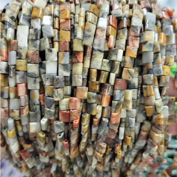 No_221_Natural Crazy Lace Agate Double Hole Square Bead_5*5mm_(Sold Per Strand)