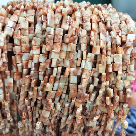 No_225_Natural Red Network Jasper Double Hole Square Bead_5*5mm_(Sold Per Strand)
