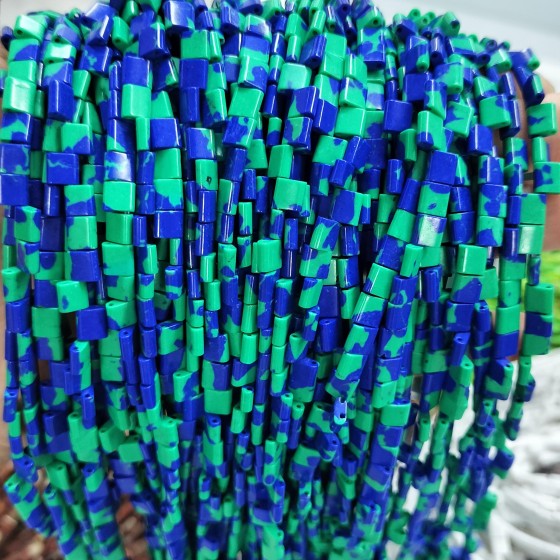 No_226_Synthetic Chrysocolla Double Hole Square Bead_5*5mm_(Sold Per Strand)