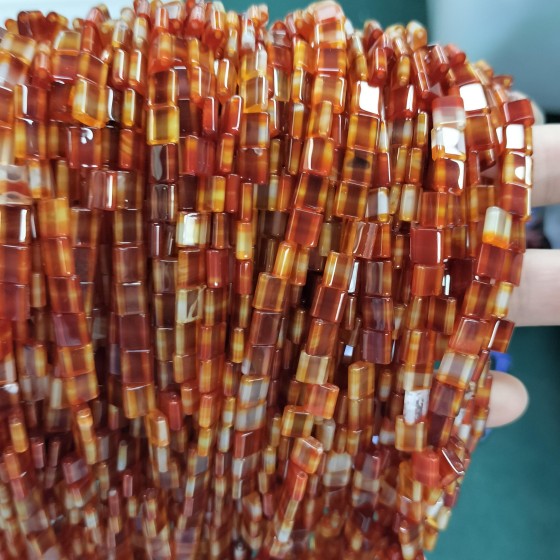 No_229_Natural Red Agate Double Hole Square Bead_5*5mm_(Sold Per Strand)