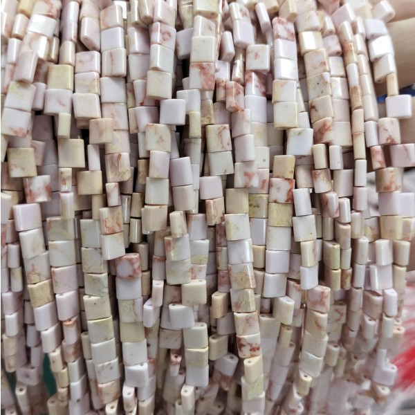 No_231_Synthetic Light Pink Imperial Jasper Double Hole Square Bead_5*5mm_(Sold Per Strand)