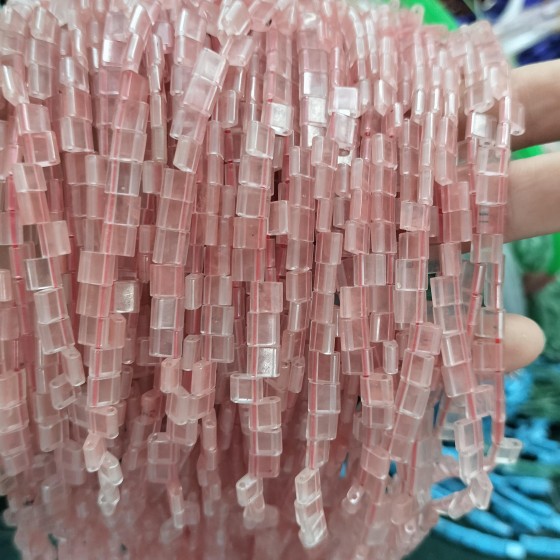 No_233_Synthetic Watermelon Red Crystal Double Hole Square Bead_5*5mm_(Sold Per Strand)