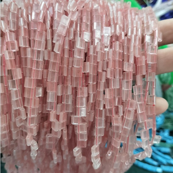 No_233_Synthetic Watermelon Red Crystal Double Hole Square Bead_5*5mm_(Sold Per Strand)