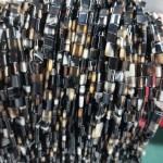 No_235_Natural Black Striped Agate Double Hole Square Bead_5*5mm_(Sold Per Strand)