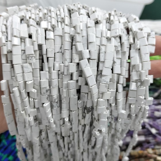 No_237_Natural White Turquoise Double Hole Square Bead_5*5mm_(Sold Per Strand)
