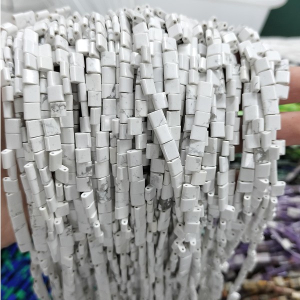 No_237_Natural White Turquoise Double Hole Square Bead_5*5mm_(Sold Per Strand)