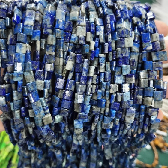 No_239_Natural Lapis Lazuli Double Hole Square Bead_5*5mm_(Sold Per Strand)