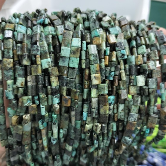 No_240_Natural African Turquoise Double Hole Square Bead_5*5mm_(Sold Per Strand)