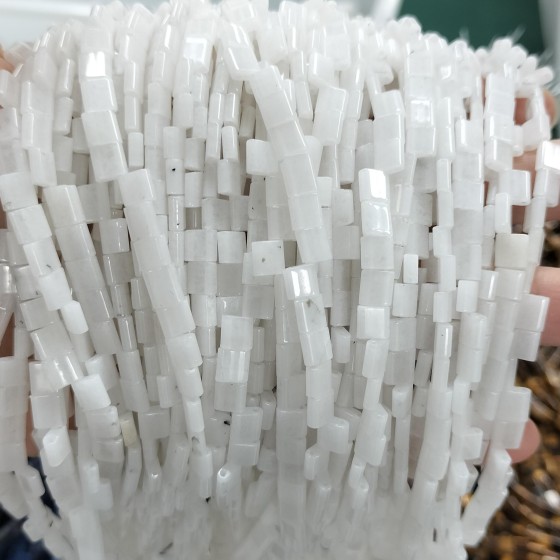 No_241_Natural White Jade Double Hole Square Bead_5*5mm_(Sold Per Strand)
