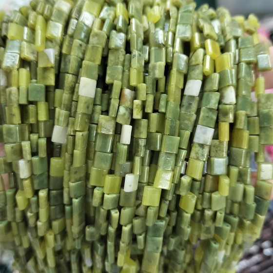 No_246_Natural Southern Jade Double Hole Square Bead_5*5mm_(Sold Per Strand)