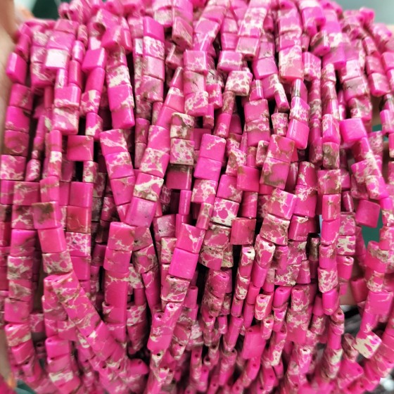 No_251_Synthetic Rose Red Imperial Jasper Double Hole Square Bead_5*5mm_(Sold Per Strand)