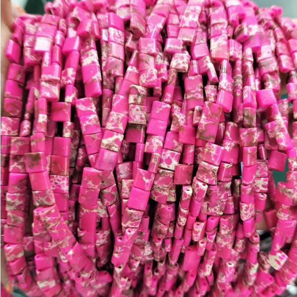 No_251_Synthetic Rose Red Imperial Jasper Double Hole Square Bead_5*5mm_(Sold Per Strand)