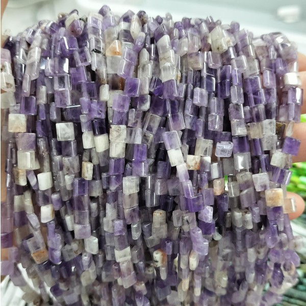 No_252_Natural Amethyst Double Hole Square Bead_5*5mm_(Sold Per Strand)