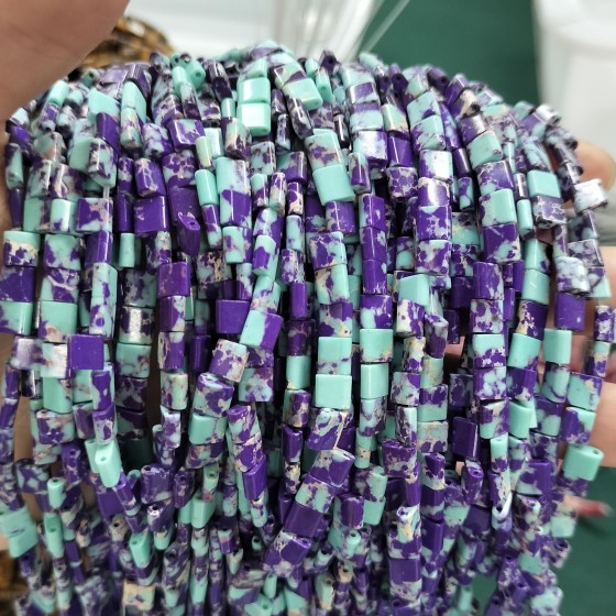 No_254_Synthetic Purple Imperial Jasper Double Hole Square Bead_5*5mm_(Sold Per Strand)
