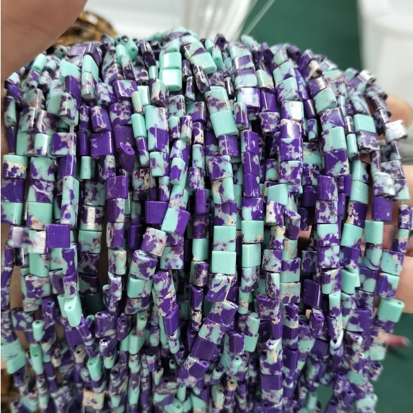 No_254_Synthetic Purple Imperial Jasper Double Hole Square Bead_5*5mm_(Sold Per Strand)