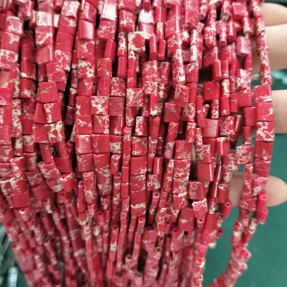 No_255_Synthetic Red Imperial Jasper Double Hole Square Bead_5*5mm_(Sold Per Strand)