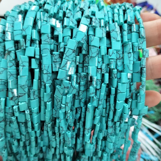 No_262_Synthetic Light Turquoise Double Hole Square Bead_5*5mm_(Sold Per Strand)