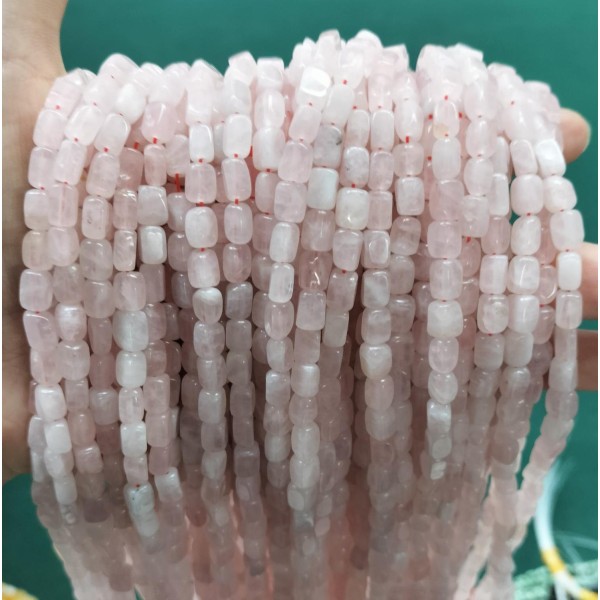 No_263_Natural Rose Quartz Rectangle Nugget Beads_4*7mm_(Sold Per Strand)