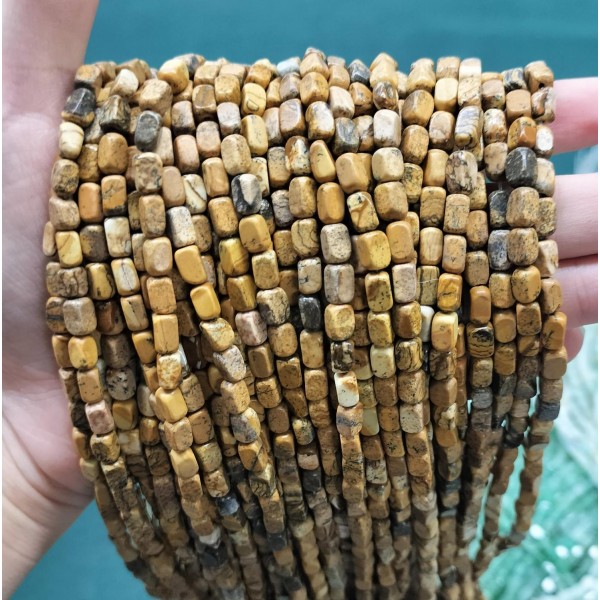 No_279_Natural Picture Jasper Rectangle Nugget_4*7mm_(Sold Per Strand)