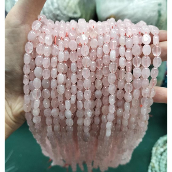 No_295_Natural Rose Quartz Oval Bead_6*8mm_(Sold Per Strand)