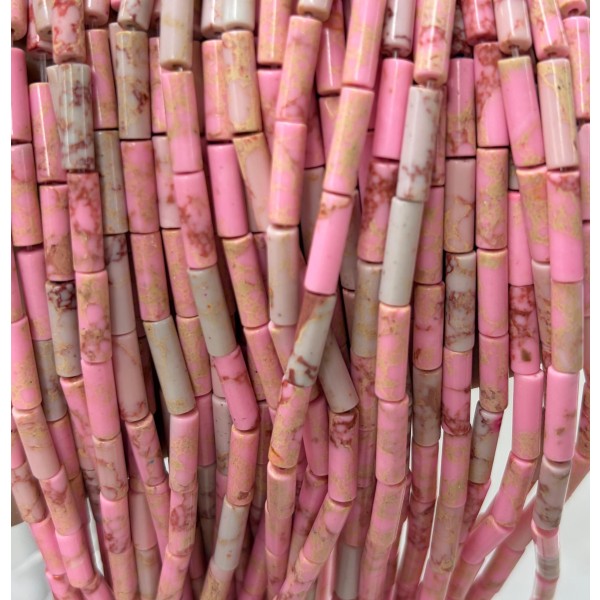 No_2101_Synthetic Pink Imperial Jasper Round Tube_4*13mm_(Sold Per Strand)
