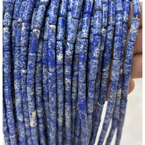 No_2102_Synthetic Dark Blue Imperial Jasper Round Tube_4*13mm_(Sold Per Strand)