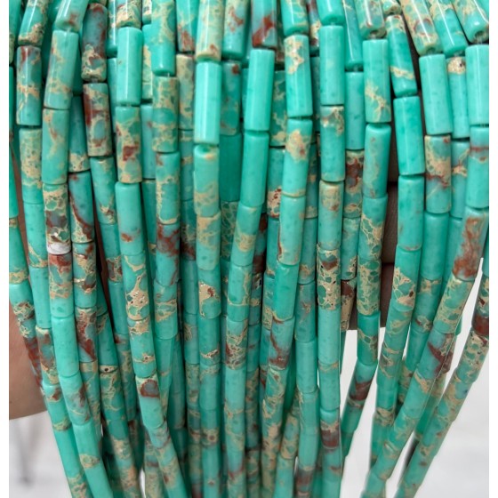 No_2104_Synthetic Light Green Imperial Jasper Round Tube_4*13mm_(Sold Per Strand)