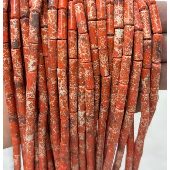 No_2106_Synthetic Orange Imperial Jasper Round Tube_4*13mm_(Sold Per Strand)