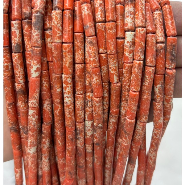 No_2106_Synthetic Orange Imperial Jasper Round Tube_4*13mm_(Sold Per Strand)