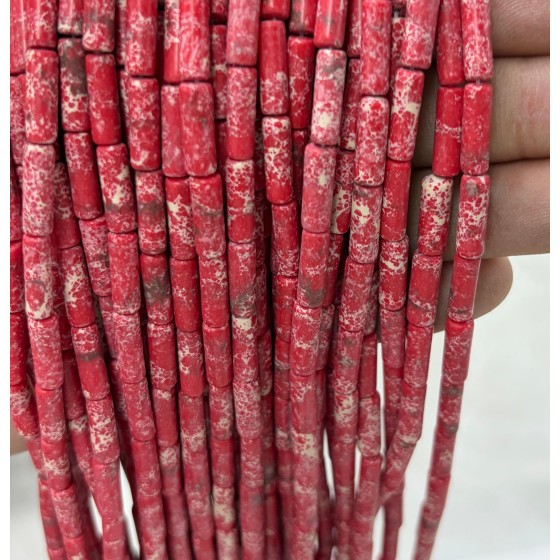 No_2108_Synthetic Dark Red Imperial Jasper Round Tube_4*13mm_(Sold Per Strand)