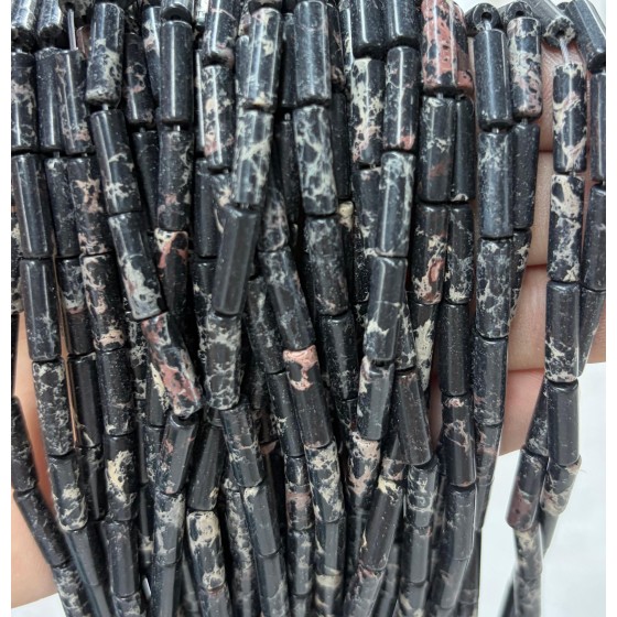 No_2111_Synthetic Black Imperial Jasper Round Tube_4*13mm_(Sold Per Strand)