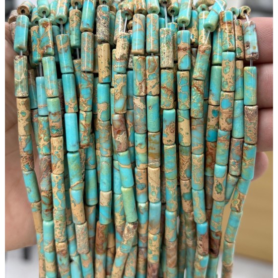 No_2113_Enhanced Lake Blue Imperial Jasper Round Tube_4*13mm_(Sold Per Strand)