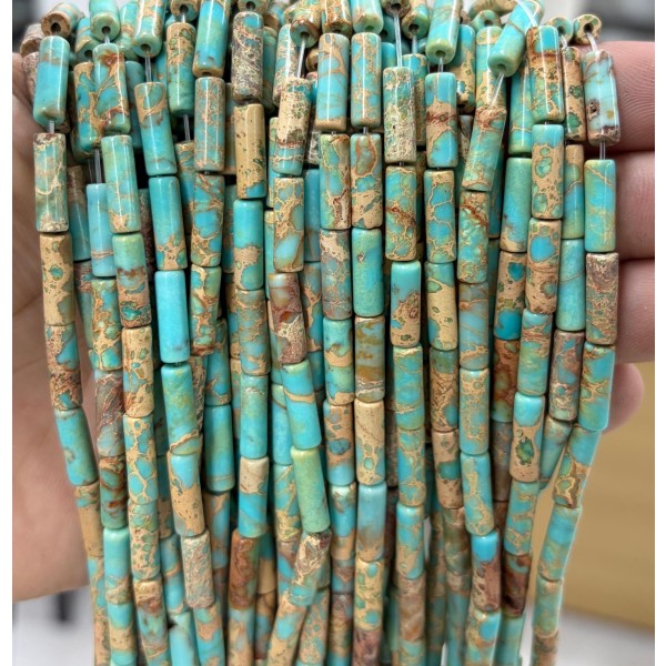 No_2113_Enhanced Lake Blue Imperial Jasper Round Tube_4*13mm_(Sold Per Strand)